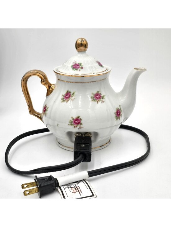 Minamiyama Seitosho Other - Vtg Minamiyama Seitosho Electric Teapot Rose Pattern Gold Accents Plug Included